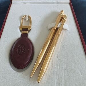 Stunning Cartier Vintage Must De Cartier Gold Plated Pen and Pencil & Key Chain